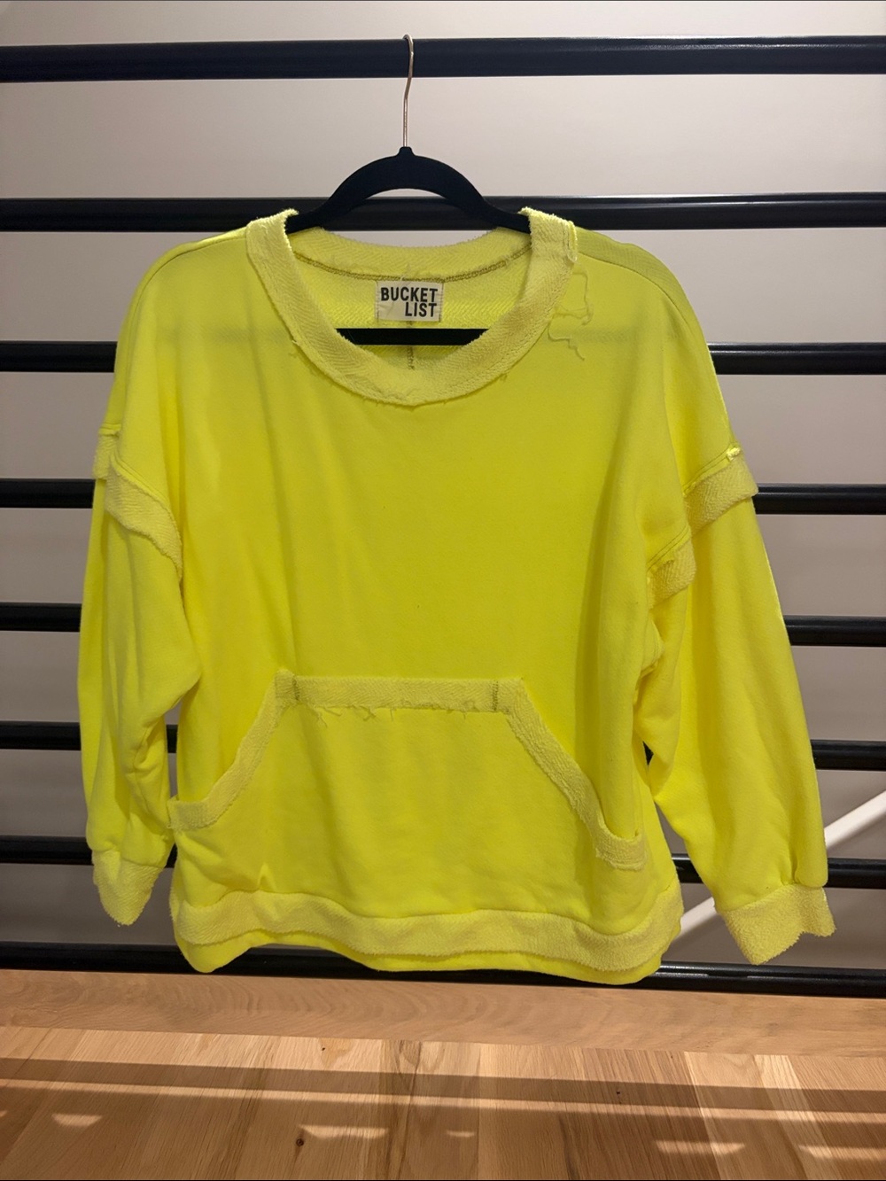 BUCKETLIST Neon Yellow Raw-Edge Pullover